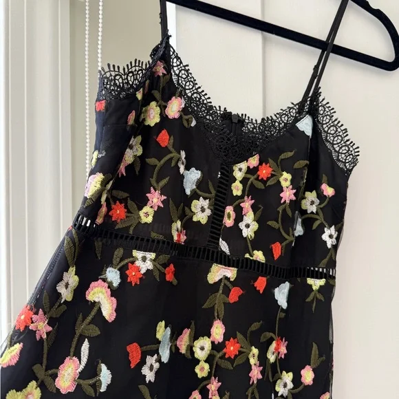BB Dakota Black Floral Lace-Trim Slip Dress